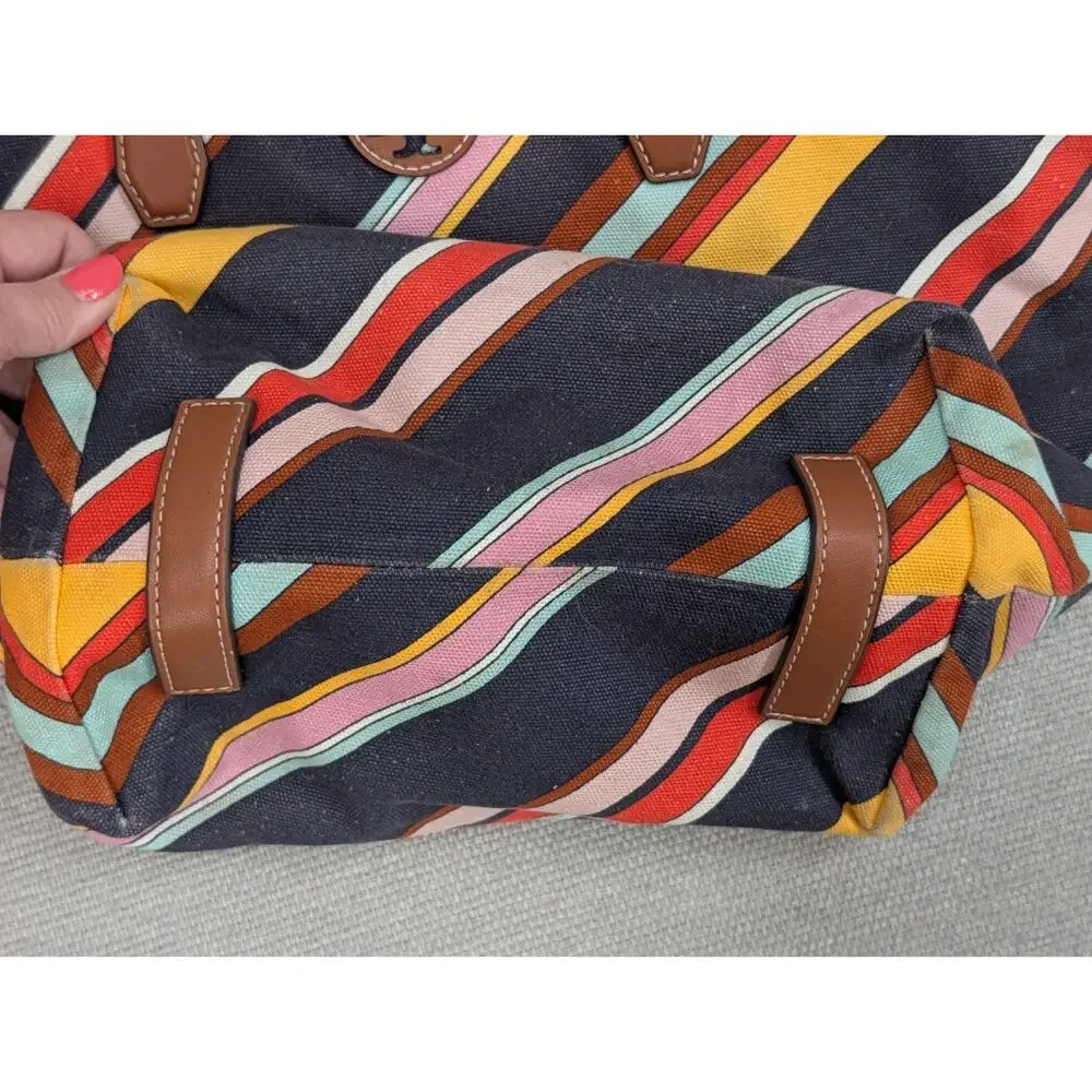 Tory Burch Ella Tote Bag Multicolor Stripe Canvas